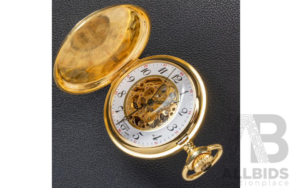 Waltham 17 Jewels Swiss Made Vintage Gold Tone 42mm Pocket Watch