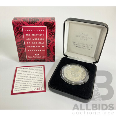Australian RAM 1996 One Dollar Silver Coin - Thirtieth Anniversary of Decimal Currency .999