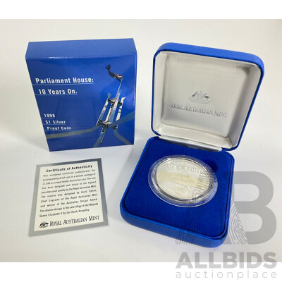 Australian RAM 1998 One Dollar Silver Proof Coin, Parliament House Ten Years on .999