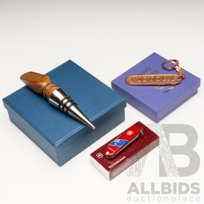 Victorinox Swiss Army Pocket Knife, Souvenier Oak Bottle Stopper & Copper Keyring - Materials Salvaged From HMS Victory