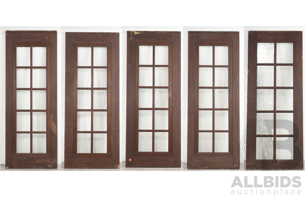 Set of Five Art Deco Entrance Doors with Mottled Glass Panels