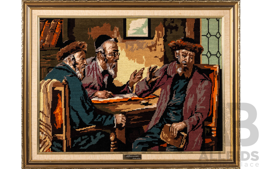 Artist Unknown, (20th Century), Discussion, Vintage Handmade Tapestry, 59 x 76 cm (frame)