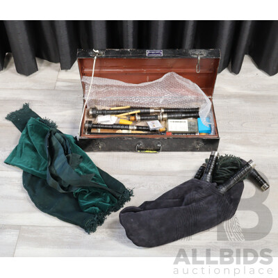 Set of Vintage Bagpipes in Metal Case Marked Rangarsons
