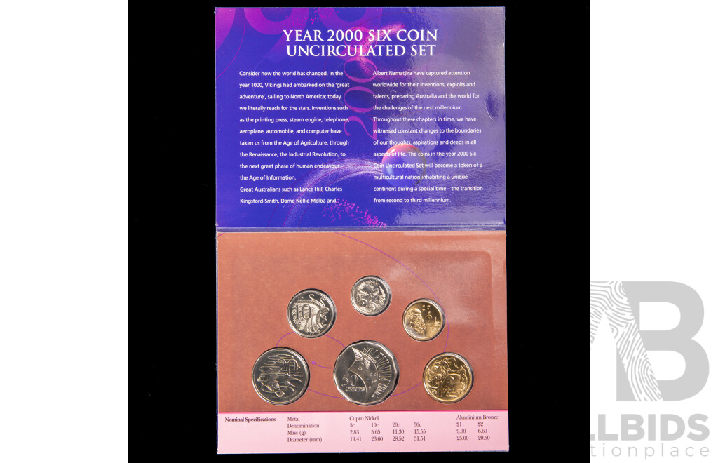 Australian RAM 2000 Six UNC Coin Set, Millennium