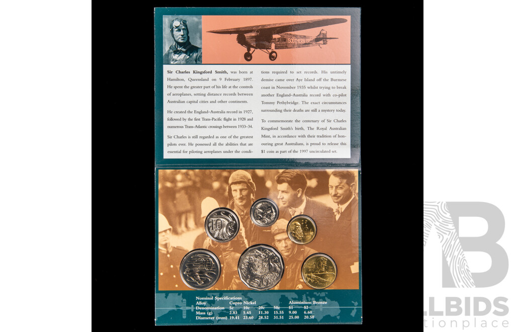 Australian RAM 1995 and 1997 Six UNC Coin Sets, Kingsford Smith and Weary Dunlop