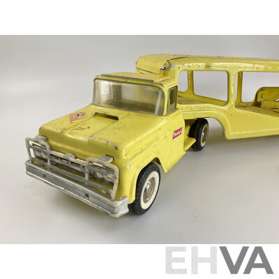 Vintage Buddy L Pressed Steel Car Transporter with Ford Mustang