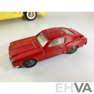 Vintage Buddy L Pressed Steel Car Transporter with Ford Mustang