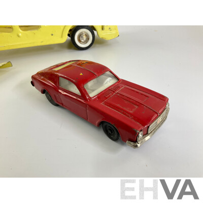 Vintage Buddy L Pressed Steel Car Transporter with Ford Mustang
