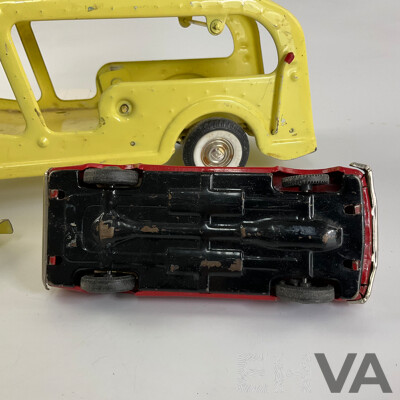 Vintage Buddy L Pressed Steel Car Transporter with Ford Mustang