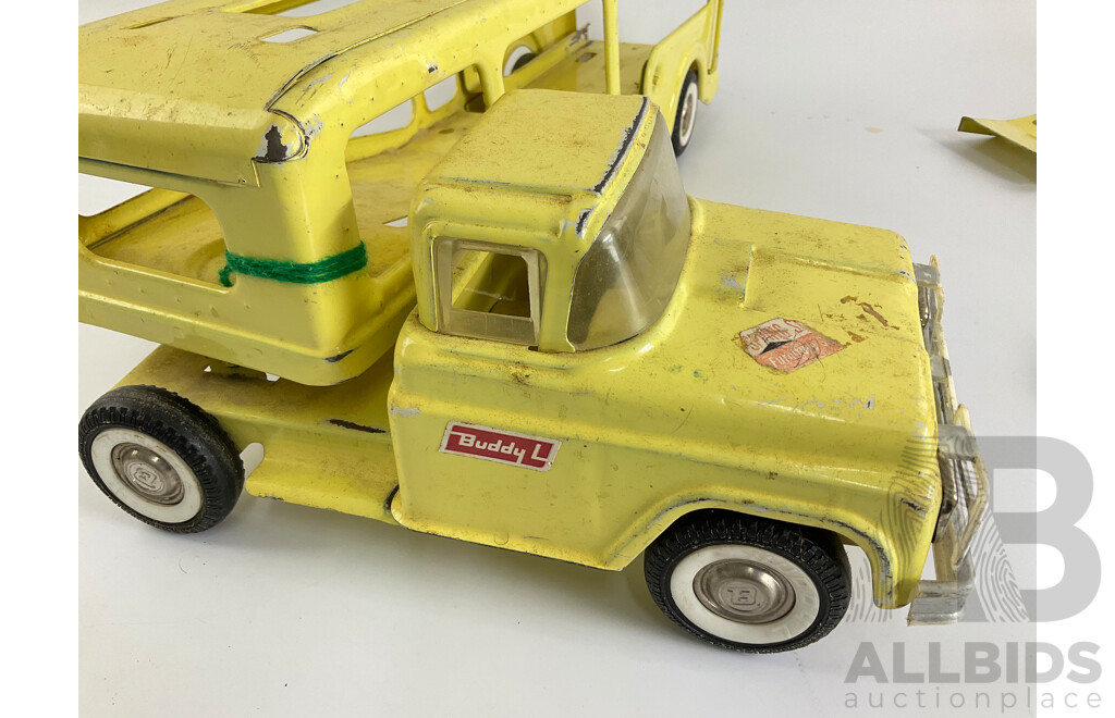 Vintage Buddy L Pressed Steel Car Transporter with Ford Mustang