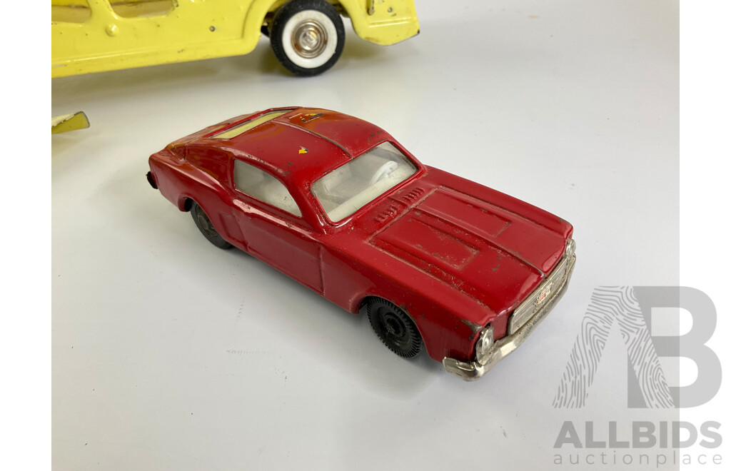 Vintage Buddy L Pressed Steel Car Transporter with Ford Mustang