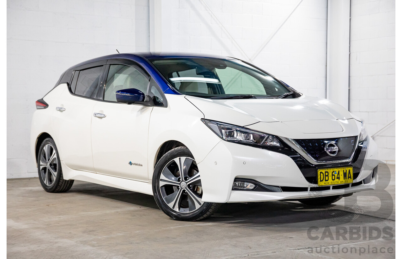 11/2018 Nissan Leaf (FWD) ZE1 5d Hatchback Ivory Pearl /Dark Blue Pearl Dedicated Electric EV AC110kW - 07/21 Import