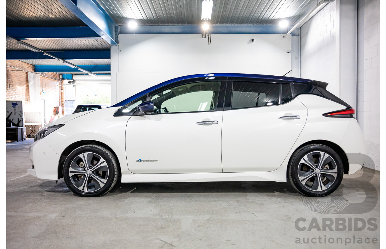 11/2018 Nissan Leaf (FWD) ZE1 5d Hatchback Ivory Pearl /Dark Blue Pearl Dedicated Electric EV AC110kW - 07/21 Import