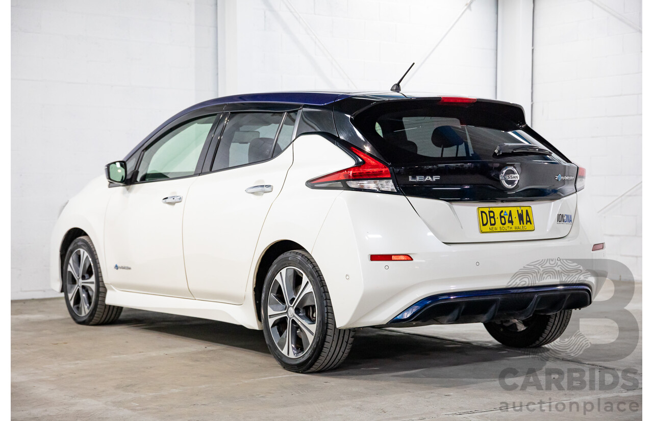 11/2018 Nissan Leaf (FWD) ZE1 5d Hatchback Ivory Pearl /Dark Blue Pearl Dedicated Electric EV AC110kW - 07/21 Import