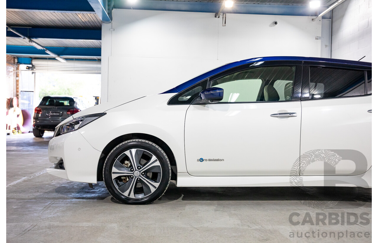 11/2018 Nissan Leaf (FWD) ZE1 5d Hatchback Ivory Pearl /Dark Blue Pearl Dedicated Electric EV AC110kW - 07/21 Import