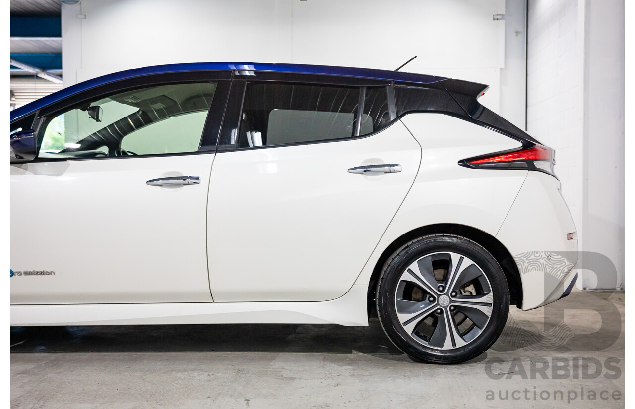 11/2018 Nissan Leaf (FWD) ZE1 5d Hatchback Ivory Pearl /Dark Blue Pearl Dedicated Electric EV AC110kW - 07/21 Import