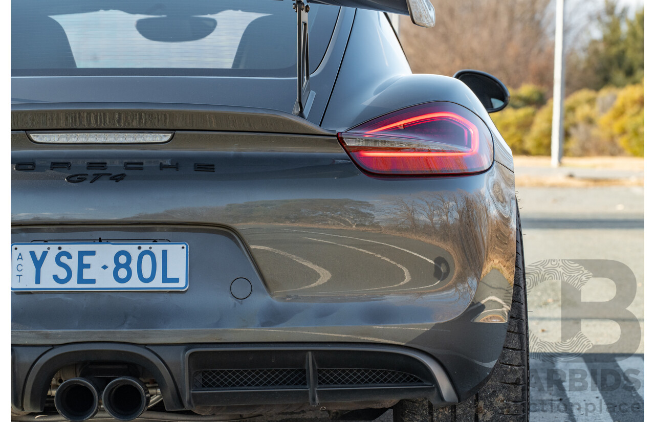 01/2016 Porsche Cayman GT4 981 MY16 2d Coupe Agate Grey Metallic 3.8L