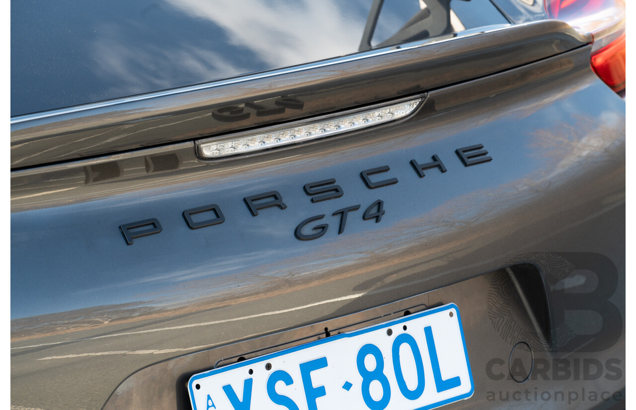 01/2016 Porsche Cayman GT4 981 MY16 2d Coupe Agate Grey Metallic 3.8L