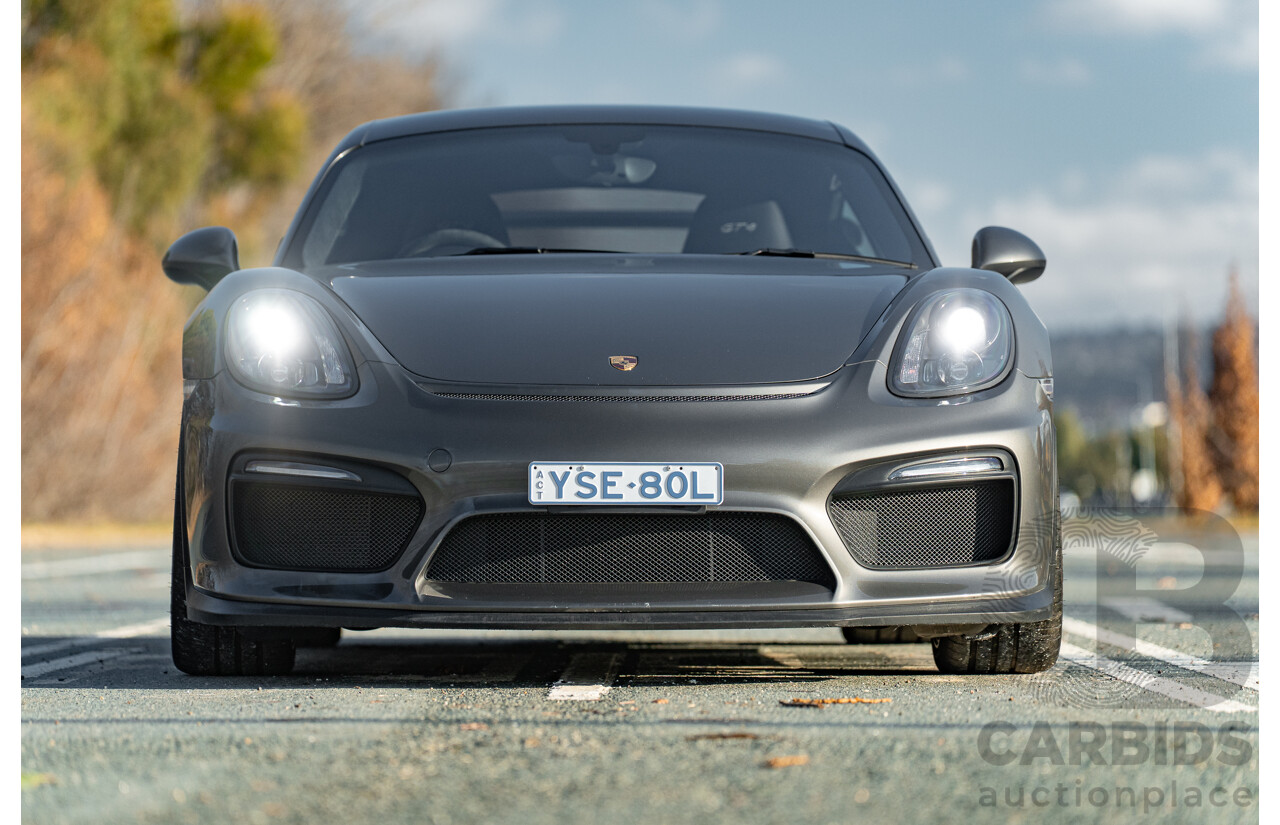 01/2016 Porsche Cayman GT4 981 MY16 2d Coupe Agate Grey Metallic 3.8L