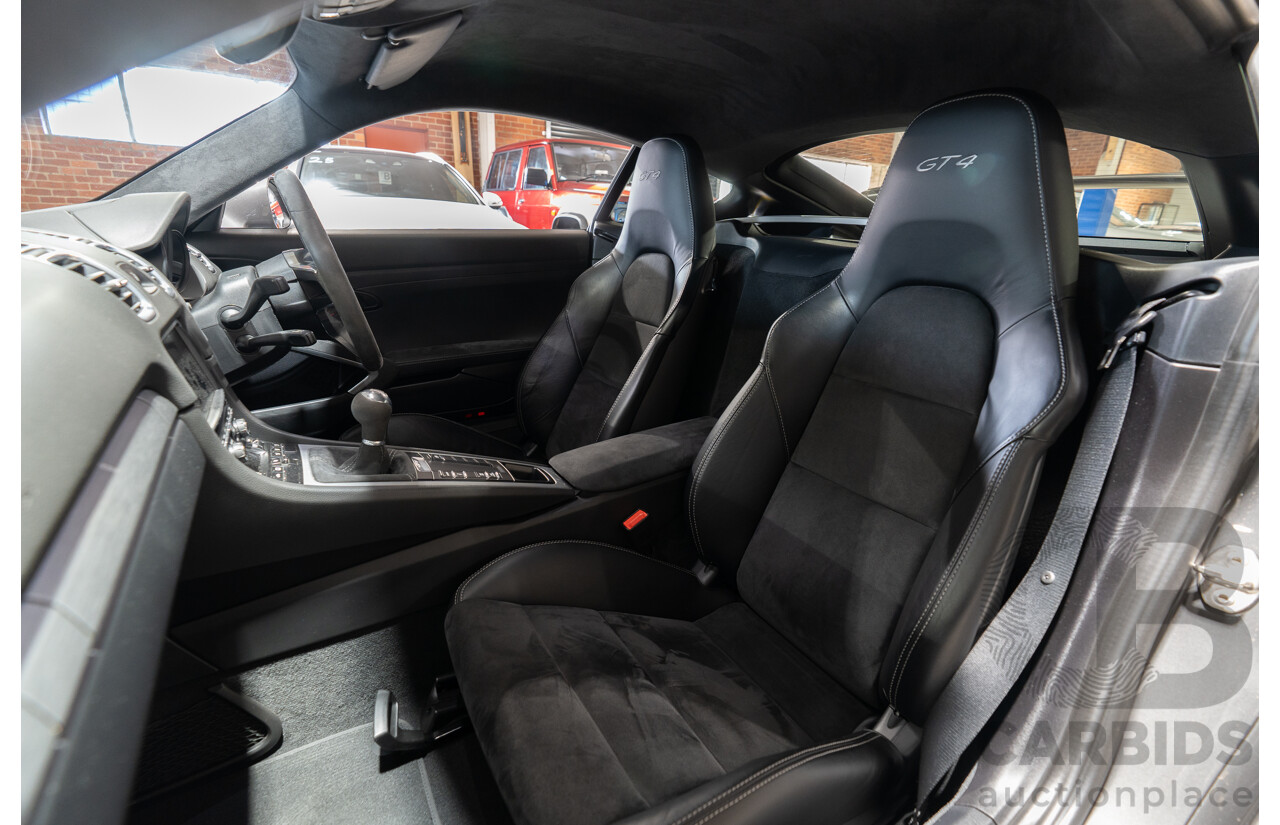 01/2016 Porsche Cayman GT4 981 MY16 2d Coupe Agate Grey Metallic 3.8L