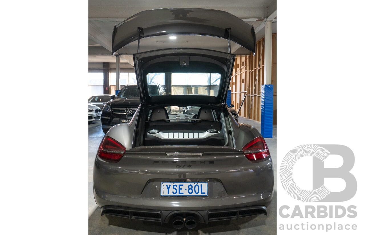 01/2016 Porsche Cayman GT4 981 MY16 2d Coupe Agate Grey Metallic 3.8L