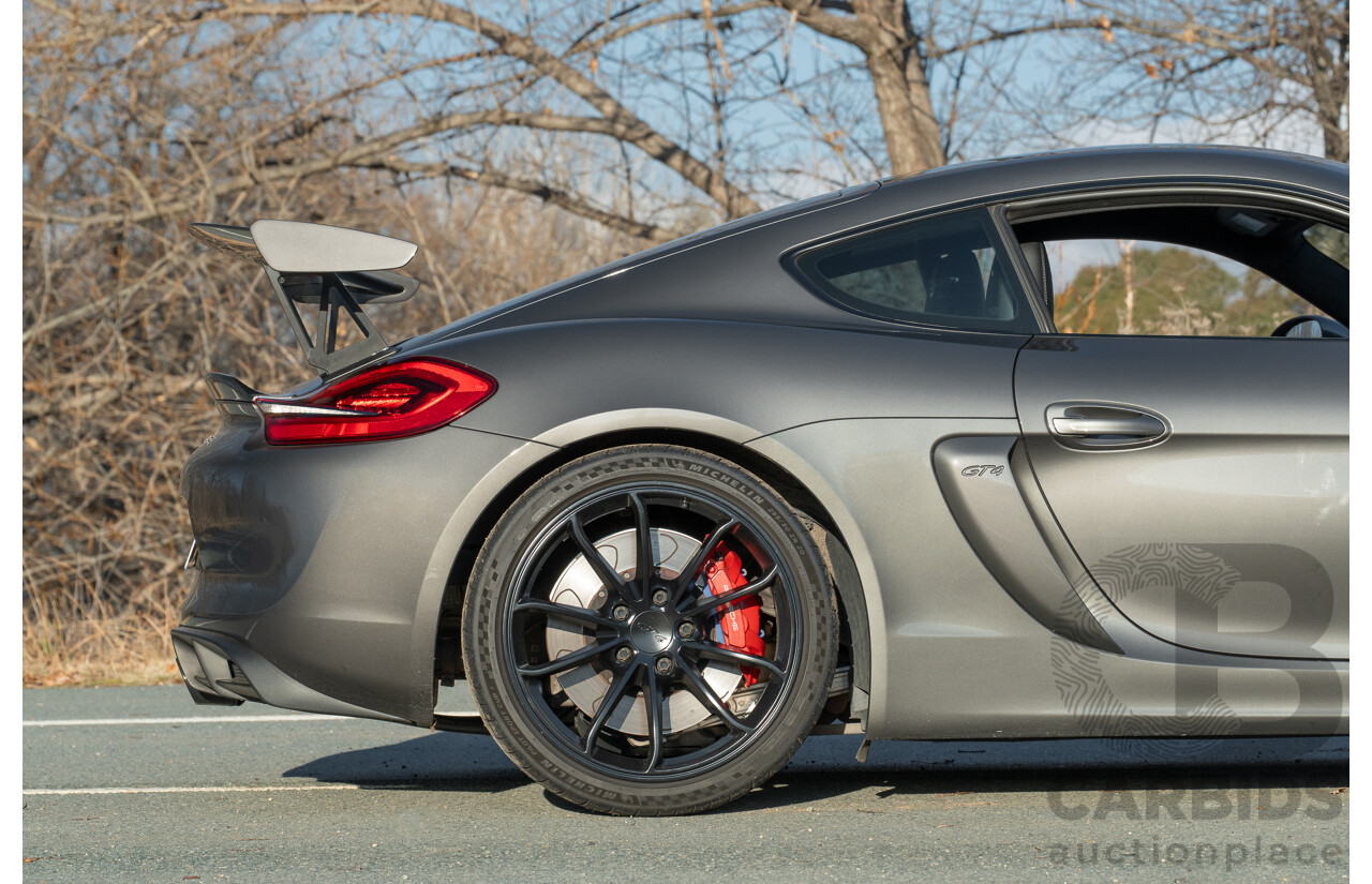 01/2016 Porsche Cayman GT4 981 MY16 2d Coupe Agate Grey Metallic 3.8L