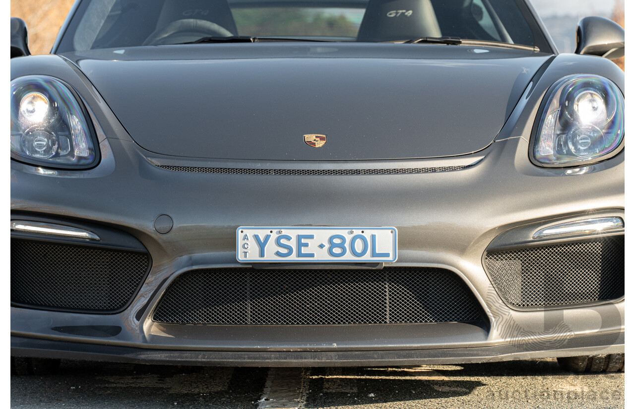 01/2016 Porsche Cayman GT4 981 MY16 2d Coupe Agate Grey Metallic 3.8L