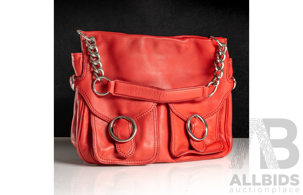 Oroton Red Leather Hobo Bag with Dust Bag, 28cm X 33cm X 10cm