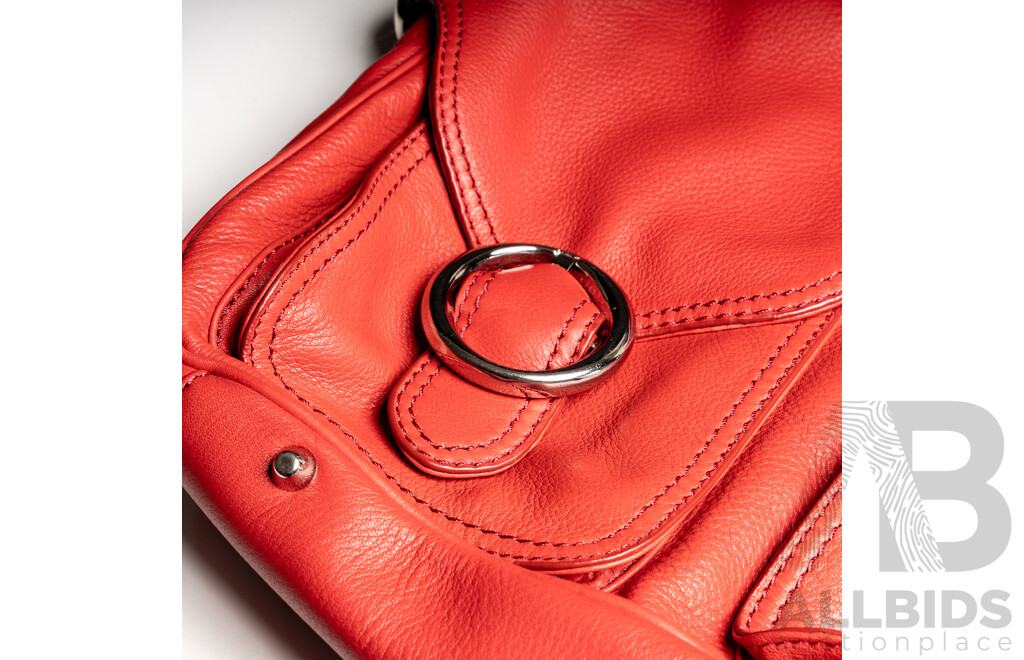 Oroton Red Leather Hobo Bag with Dust Bag, 28cm X 33cm X 10cm