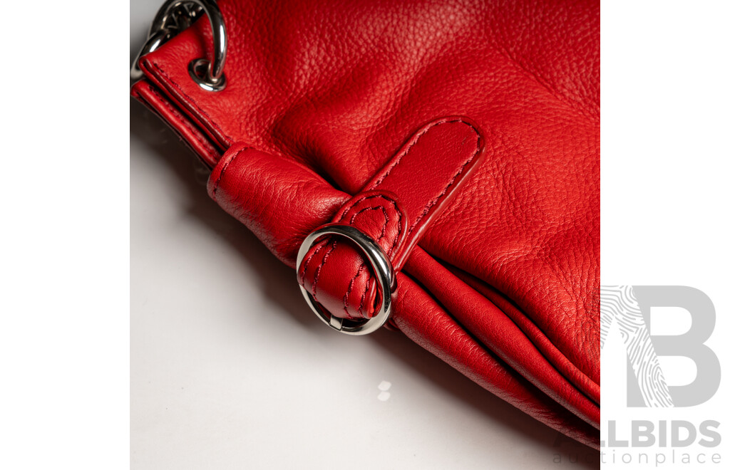 Oroton Red Leather Hobo Bag with Dust Bag, 28cm X 33cm X 10cm