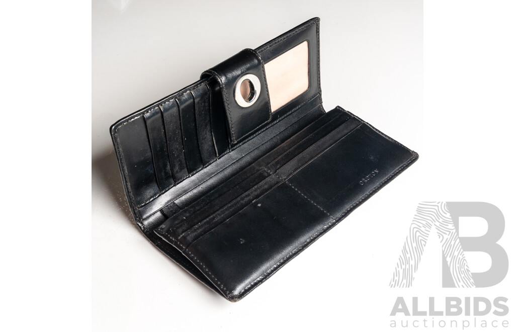 Oroton Black Leather Clutch Handbag & Matching Slim Clutch Wallet/purse, in Original Presentation Box/Dust Bag