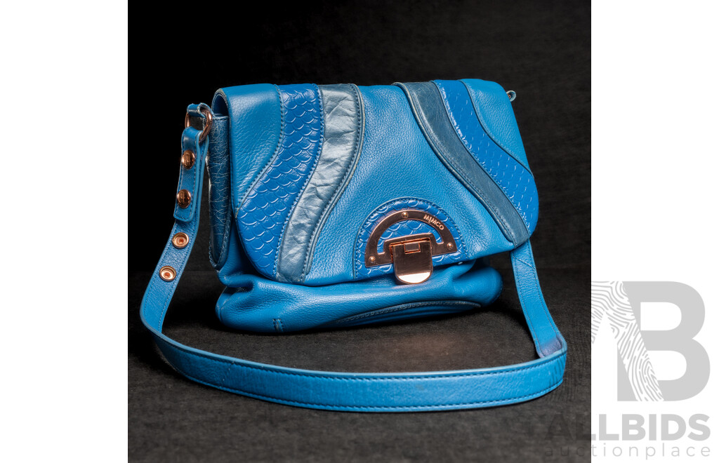 Mimco Atlantis Blue Leather Large Crossbody Bag
