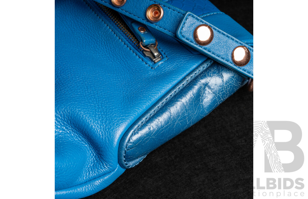 Mimco Atlantis Blue Leather Large Crossbody Bag