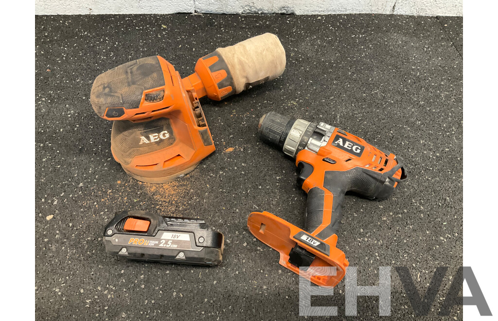 AEG 18V Bundle, Including Orbital Sander, Hammer Driver and Battery - Lot of 3