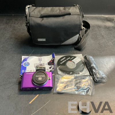 OLYMPUS Pen Mini E-PM1 Digital Camera - Purple (Body Only) with Thinktank Camera Bag