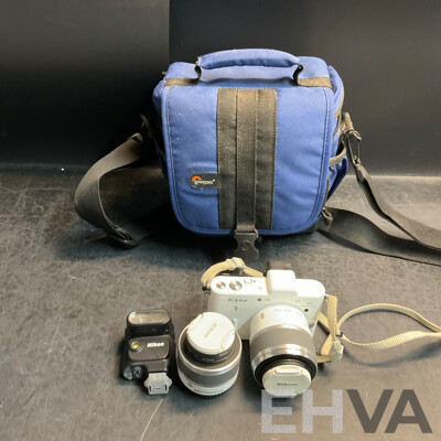 NIKON V1 Digital Camera with 10-30mm & 30-110 Mm Lens & SB-N5 Flash with Lowepro Camera Bag