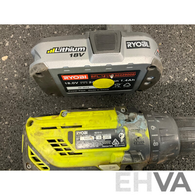 RYOBI 18V Bundle, Including Blower, Trimmer, Drill Driver, Charger and Battery - Lot of 5
