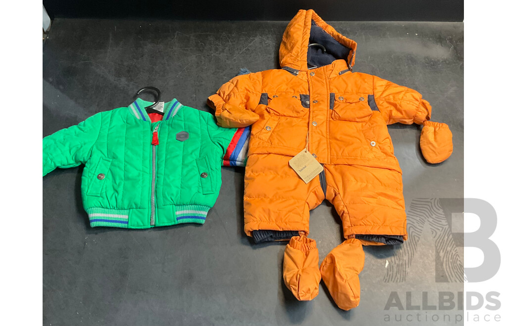 Timberland Newborn Snowsuit 1M & Target Green Jacket Size 3-6m - Lot of 2