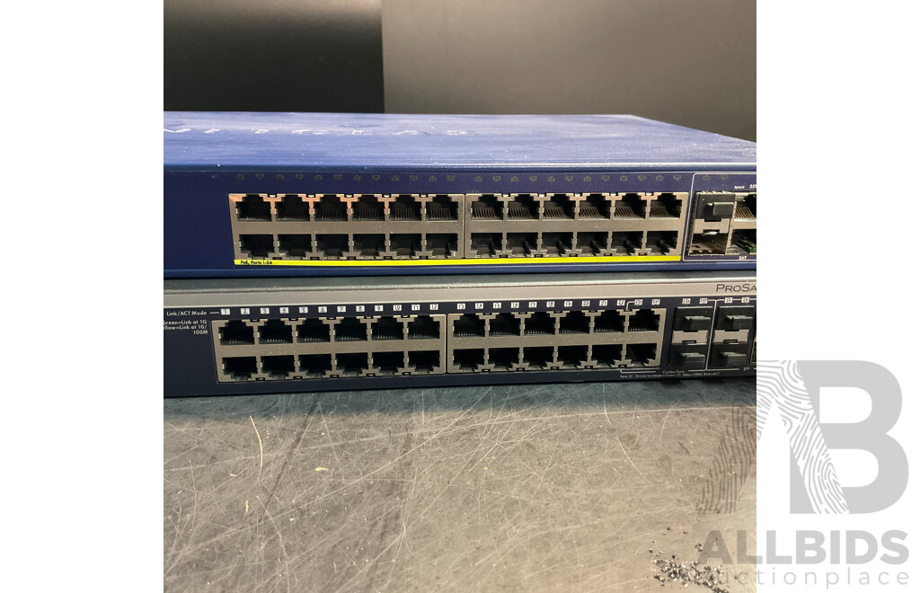 NETGEAR ProSAFE 28-Port Gigabit Smart Switch with PoE & Prosafe GS728TS 24-Port Gigabit Ethernet 6 Port SFP Smart Switch - Lot O2