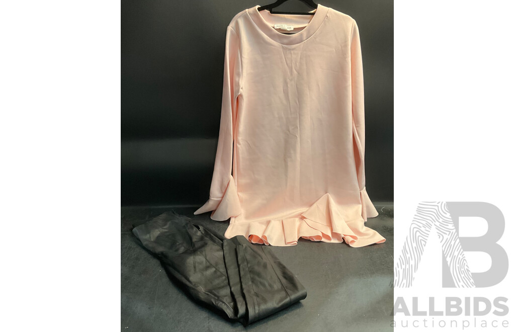 Sussan Size XXS Black Leather Pants & Maurie Eve Size 8 Pink Dress - Lot of 2