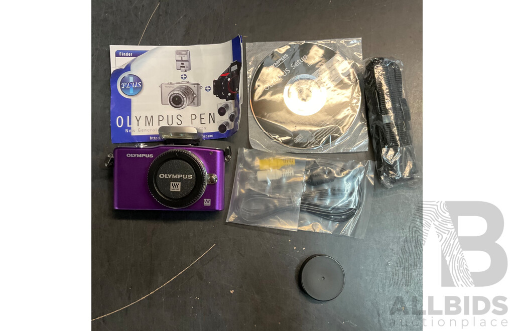OLYMPUS Pen Mini E-PM1 Digital Camera - Purple (Body Only) with Thinktank Camera Bag