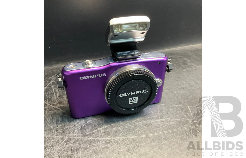 OLYMPUS Pen Mini E-PM1 Digital Camera - Purple (Body Only) with Thinktank Camera Bag