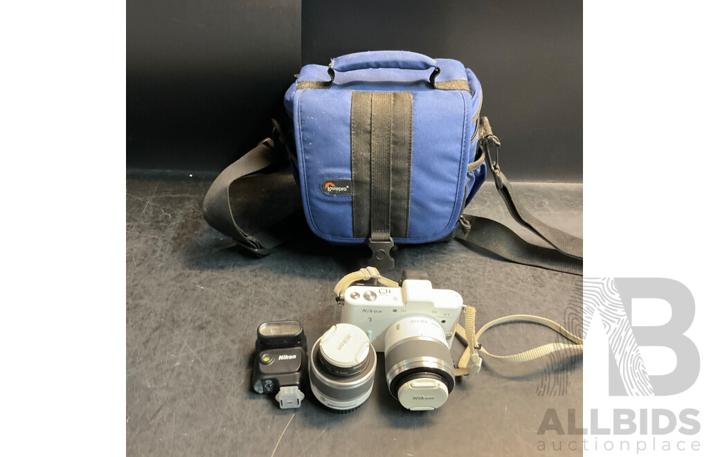 NIKON V1 Digital Camera with 10-30mm & 30-110 Mm Lens & SB-N5 Flash with Lowepro Camera Bag
