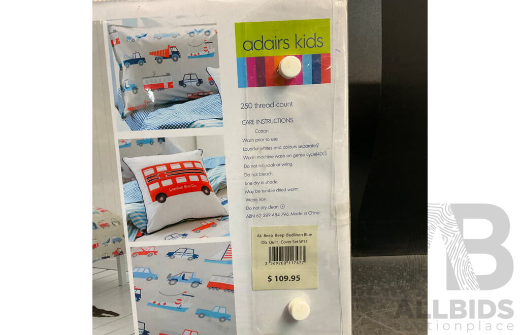 ADAIRS Kids Double Quilt Cover Set - Beep Beep Blue