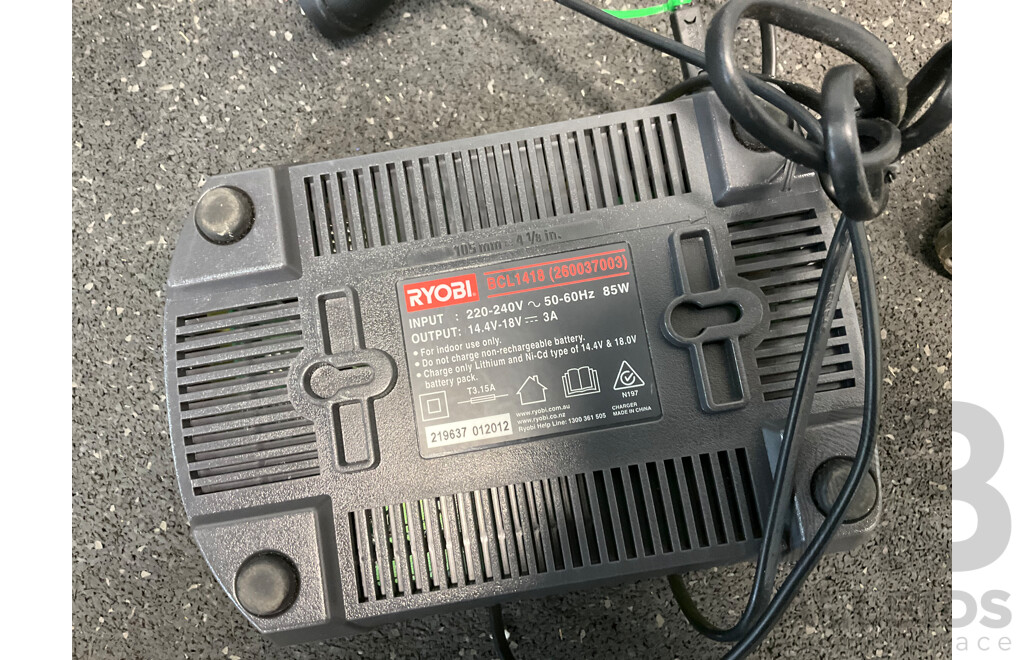 RYOBI 18V Bundle, Including Blower, Trimmer, Drill Driver, Charger and Battery - Lot of 5