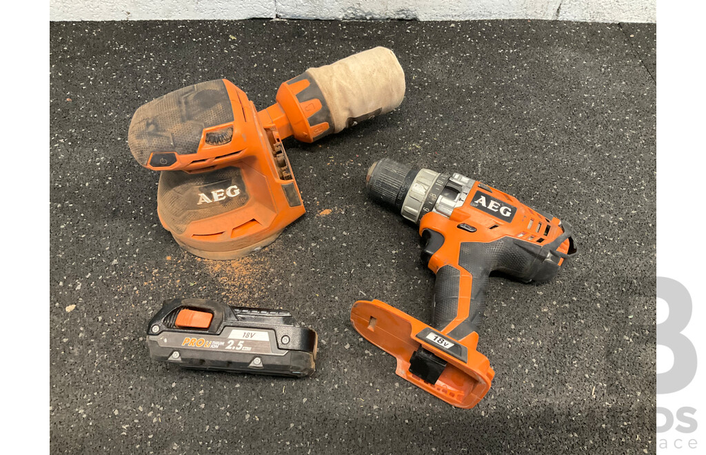 AEG 18V Bundle, Including Orbital Sander, Hammer Driver and Battery - Lot of 3