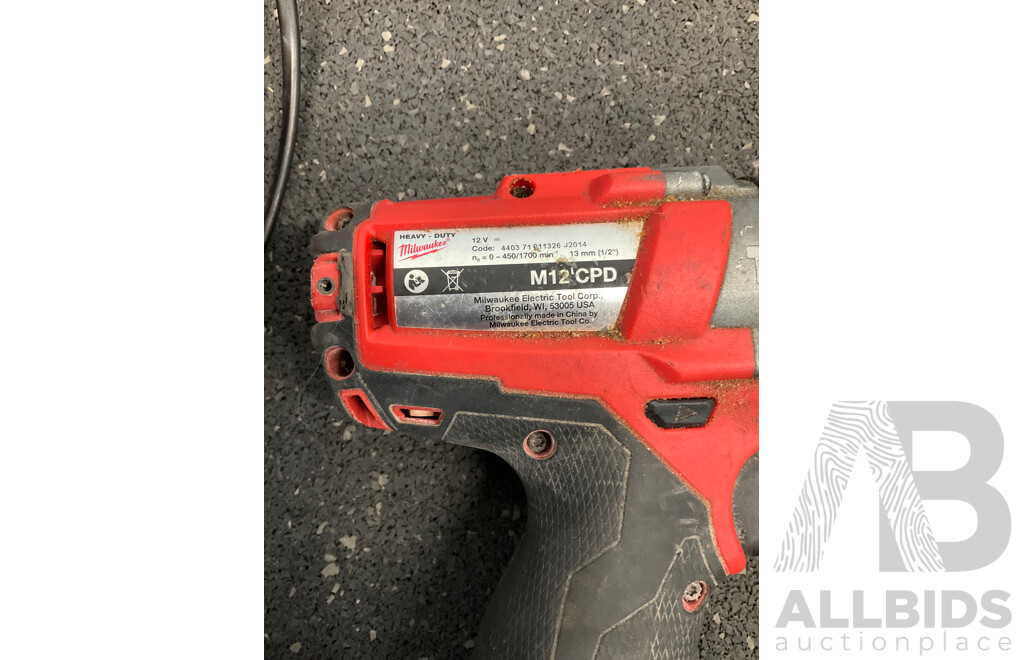 MILWAUKEE 12V Bundle, Including Hammer Drill, Charger and Battery - Lot of 3