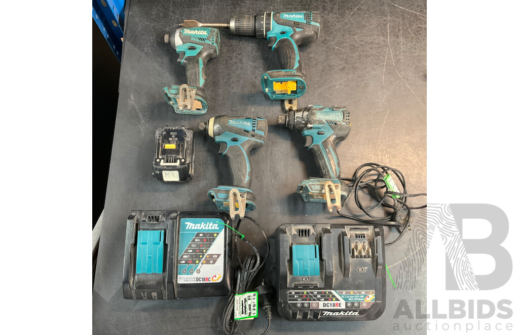 Assorted Makita Tools Includes DHP456, DTD146, DC18RC & More