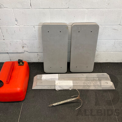 Whitworths Grey Foam Rectangular Fender, Marina Fender & Quicksilver Fuel Tank & Reef Anchor - Lot of 6