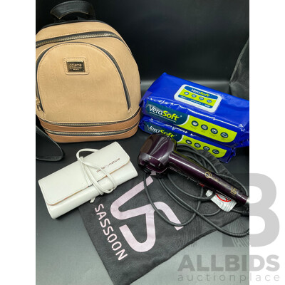 COLETTE Backpack, VS Curl Secret, NUDE by NATURE Brush Set and Vera Soft Wet Wipes  - Lot of 5